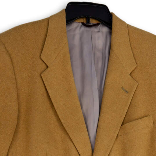 Mens Tan Notch Lapel Flap Pocket Single Breasted Two Button Blazer Size 44R image number 3