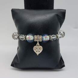 Sterling Silver & Bead 7" Faith Heart Charm Bracelet 23.8g