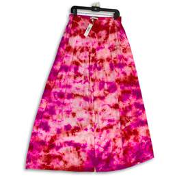 NWT Womens Pink Red Tie Dye Pull-On Wide Leg Incandescent Ankle Pant Size L