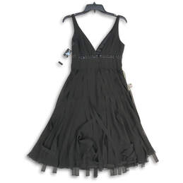 NWT Womens Black Sleeveless Pleated V Neck Back Zip Fit & Flare Dress Sz 2 alternative image