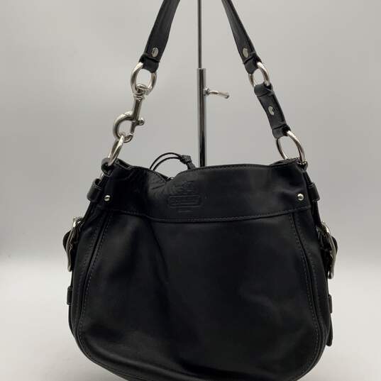 Coach Womens Black Leather Inner Pocket Adjustable Strap Shoulder Bag Purse image number 1
