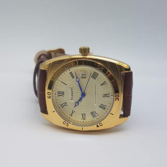 Stauer 37mm WR 3ATM Gold Dial Date Men's Watch 55g image number 4