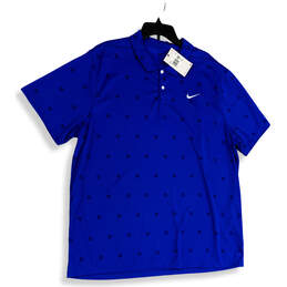 NWT Mens Blue Black Dri-Fit Short Sleeve Spread Collar Polo Shirt Size XXL