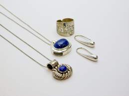Artisan Sterling Silver Lapis Necklaces Earrings & Cut Out Ring 29.5g