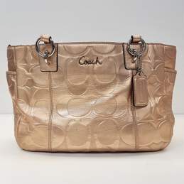 Coach Monogram East West Leather Gallery Tote Gold