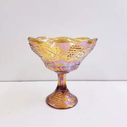 Vintage Pedestal Fruit Bowl  8.5 in H 1970's  Iridescent Glass alternative image