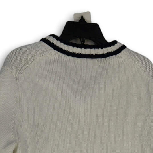 Womens White V-Neck Long Sleeve Knitted Pullover Sweater Size Medium image number 4