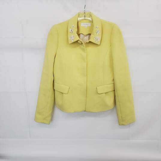 Five Plus Yellow Lined Floral Embellished Blazer Jacket WM S image number 1