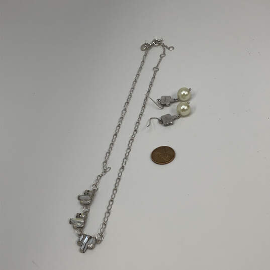 Designer J. Crew Silver-Tone Link Chain Necklace And Dangle Earrings Set image number 3