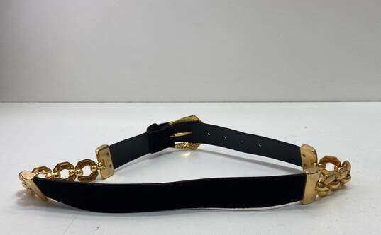 Vintage The Limited Italy 80s Black Leather Gold Chain Belt Size Small image number 4