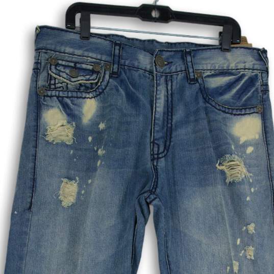 True Religion Womens Blue Denim 5-Pocket Design Distressed Straight Jeans Sz 36 image number 3