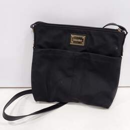 Womens Black Gold Tone Zip Outer And Inner Pocket Crossbody Bag