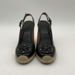 Womens Black Patent Leather Round Toe Espadrille Slingback Heels Size 7 M alternative image