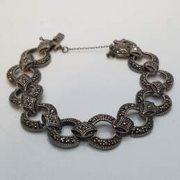 Sterling Silver Marcasite Circle Link 7inch Bracelet 29.0g