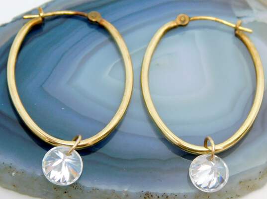14K Gold Clear Cubic Zirconia Charm Oblong Hoop Earrings 1.3g image number 5