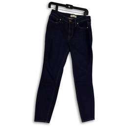Womens Blue Denim Dark Wash Pockets Stretch Skinny Leg Jeans Size 27