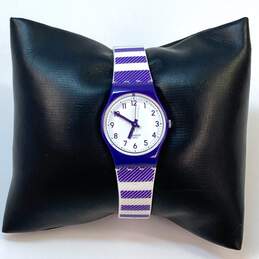 Designer Swatch LV116 Purple White Scratch Resistant Quartz Analog Wristwatch