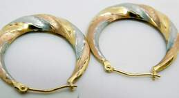 10k Tricolor Gold Twisted Hoop Earrings 1.2g alternative image
