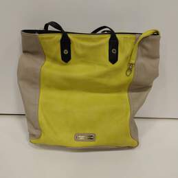 Womens Yellow Vegan Leather Open Top Inner Pockets Double Handle Tote Bag
