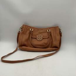 Tory Burch Womens Brown Leather Detachable Strap Double Handle Satchel Bag Purse