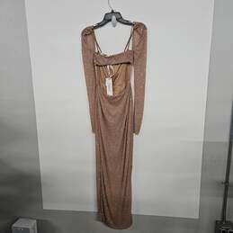 Nude Sequin Open Back Slit Long Sleeve Dress alternative image
