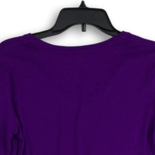 Womens Purple V-Neck Long Sleeve Pullover T-Shirt Size Medium image number 4