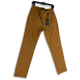 NWT Mens Brown Flat Front Stretch Twill Tapered Fit Chino Pants Size 34X32