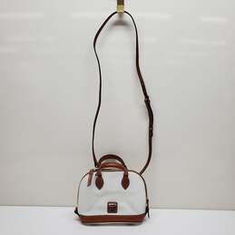 Dooney and Bourke White/Brown Leather Crossbody Handbag 9in x 2in x 8in, Used