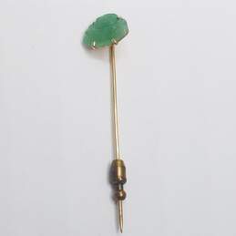 14K Gold Jade-Like Stick Pin 2.1g