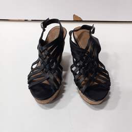 Franco Sarto Women's Black Leather Wedge Sandals Size 7.5M