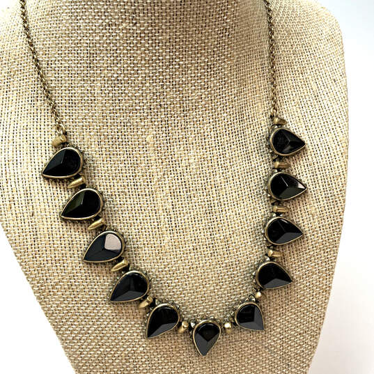 Designer Lucky Brand Gold-Tone Link Chain Black Stone Statement Necklace image number 1