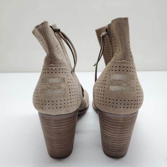 Tom's Majorca Ankle Brown Suede Peep Toe Block Heels Women's Boots Size 10 image number 4
