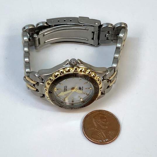 Designer Fossil Blue AM-3109 Two Tone Chain Strap Round Analog Quartz Wristwatch image number 4