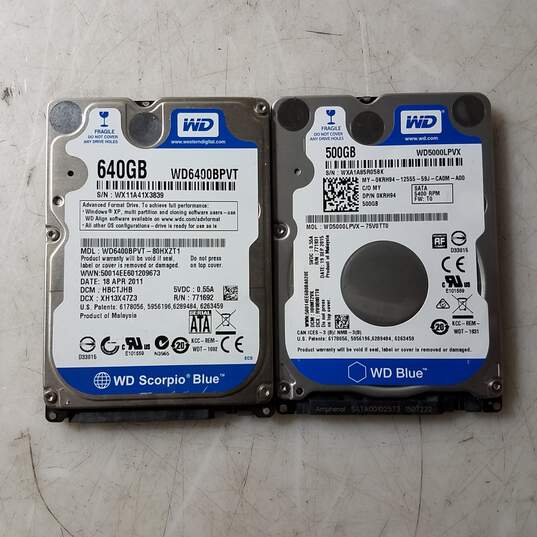 Lot of Two WD Laptop Hard drives (500GB & 640GB) image number 3