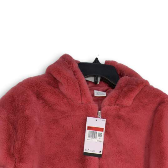 NWT Womens Pink Faux Fur Long Sleeve Hooded Full-Zip Jacket Size Large image number 3