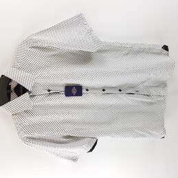 Silver Stone Modern Fit Men White Black Polka Dot Short Sleeve Button Up L NWT