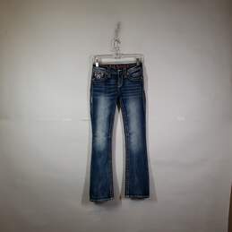 Womens Medium Wash Embellished Pockets Denim Bootcut Leg Jeans Size 25
