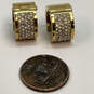 Designer Michael Kors Gold-Tone Crystal Clear Rhinestone Huggie Earrings image number 4