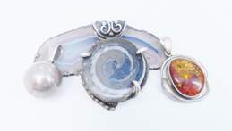 Artisan Sterling Silver Ammonite Amber & Ball Chime Pendants 52.7g
