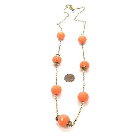 Designer J. Crew Gold-Tone Link Mediterranean Orange Beaded Chain Necklace image number 3