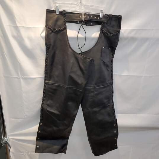Himalaya Motor Bike Wear Black Leather Zip Leg Riding Chaps Size XL image number 1