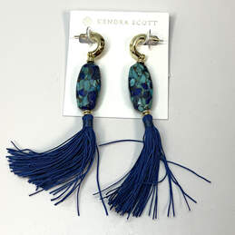 Designer Kendra Scott Gold-Tone Blue Insley Tassel Classic Dangle Earrings