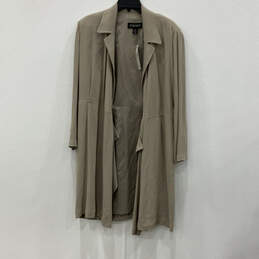 NWT Womens Beige Long Sleeve Notch Lapel Open Front Trench Coat Size 14