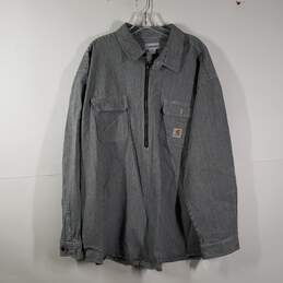 Mens Cotton Striped Long Sleeve Chest Pockets Quarter Zip T-Shirt Size 3XL