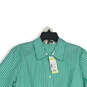 NWT Womens Green White Striped Collared Long Sleeve Button-Up Shirt Size L image number 3