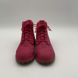 Womens A1ODE Pink Leather Round Toe Mid Top Lace-Up Combat Boots Size 7