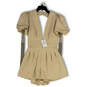 NWT Womens Beige V-Neck Puff Sleeve Back Cutout One-Piece Romper Size S image number 1