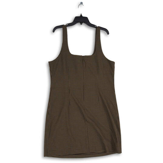 NWT Womens Brown Cheks Square Neck Sleeveless Back Zip Mini Dress Size 16 T image number 2