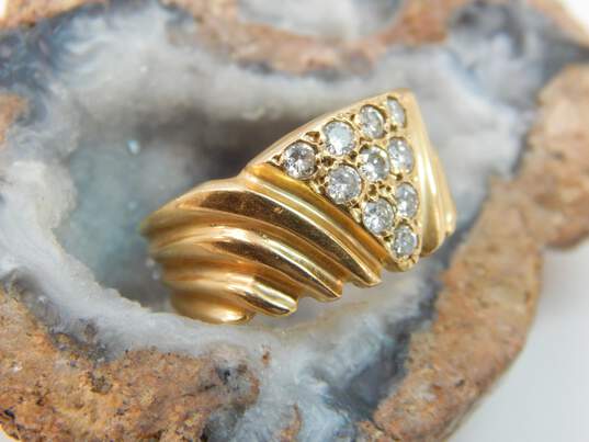Vintage 18K Yellow Gold 0.50 CTTW Round Diamond Ridged Ring 6.0g image number 2