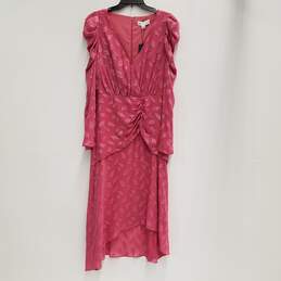NWT Womens Pink Embroidered Long Sleeve Surplice Neck Wrap Dress Size 10